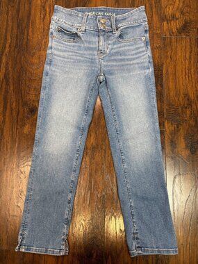 American Eagle Jeans 0 Artist Crop Light Wash Blue Mid-Rise Stretch Women's